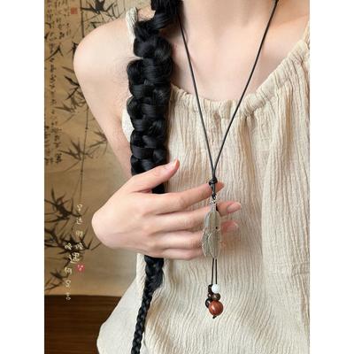 Guofeng New Chinese Ginkgo Biloba Tassel Necklace Female Antique Design Lanyard Sweater Chain Accessories Daily Versatile Decoration
