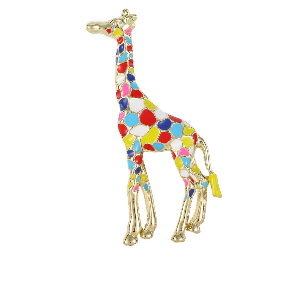 Pretty Colorful Enamel Giraffe Brooches Rainbow Color Animal Golden Lapel Pins For Women Clothes Backpack Jewelry Decoration