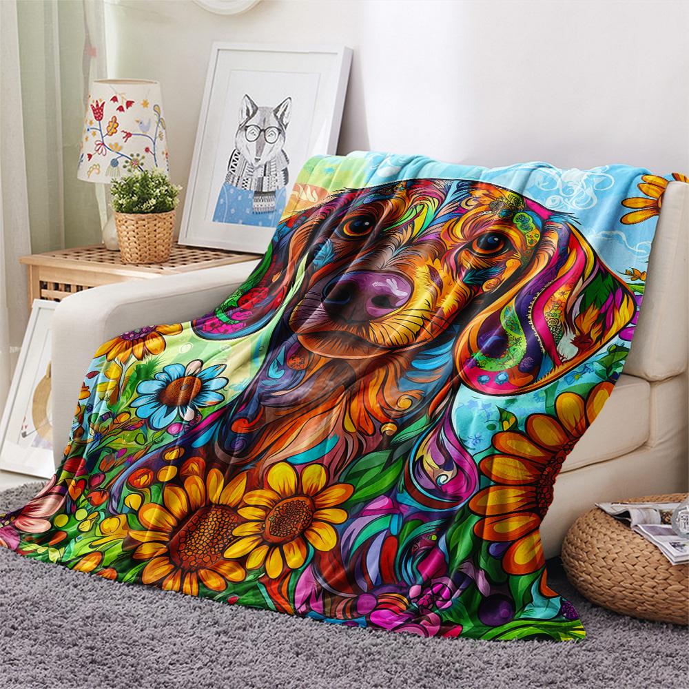 Sunflower Cat and Dog Print Flannel Blanket, High Quality Comfortable for All Seasons, Home Decor, Warmth and Comfort