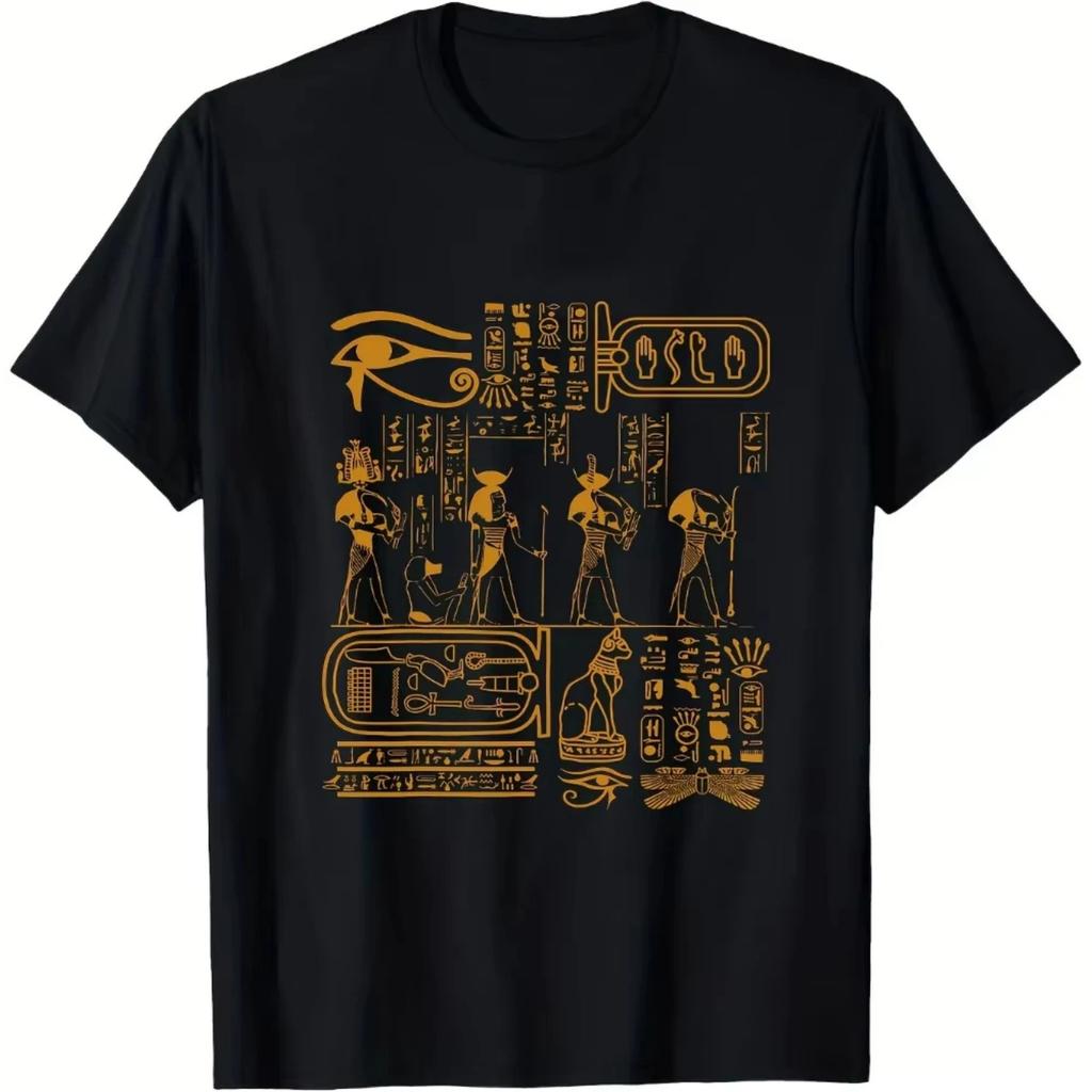 Egyptian Hieroglyphics Egypt Art Design T-Shirt 100% Cotton180g Clothing Graphic Short Sleeve Shirt All-Season Men's T-Shirt
