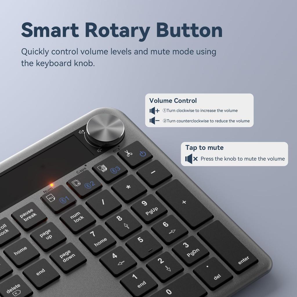 Dejeen Wireless Solar Rechargeable Keyboard, Full-Size Solar Rechargeable Keyboard for PCs, Desktops, Laptops, Tablets, Smart TVs, and Windows 111087