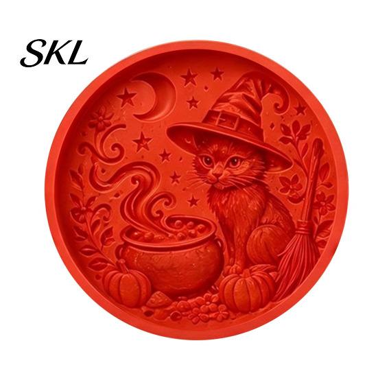 Handmade Pathway Stepping Stones Silicone Stone Mold for Halloween DIY Garden Pathway, Flexible Reusable Casting Concrete Molds Cement, Sunflower Cat