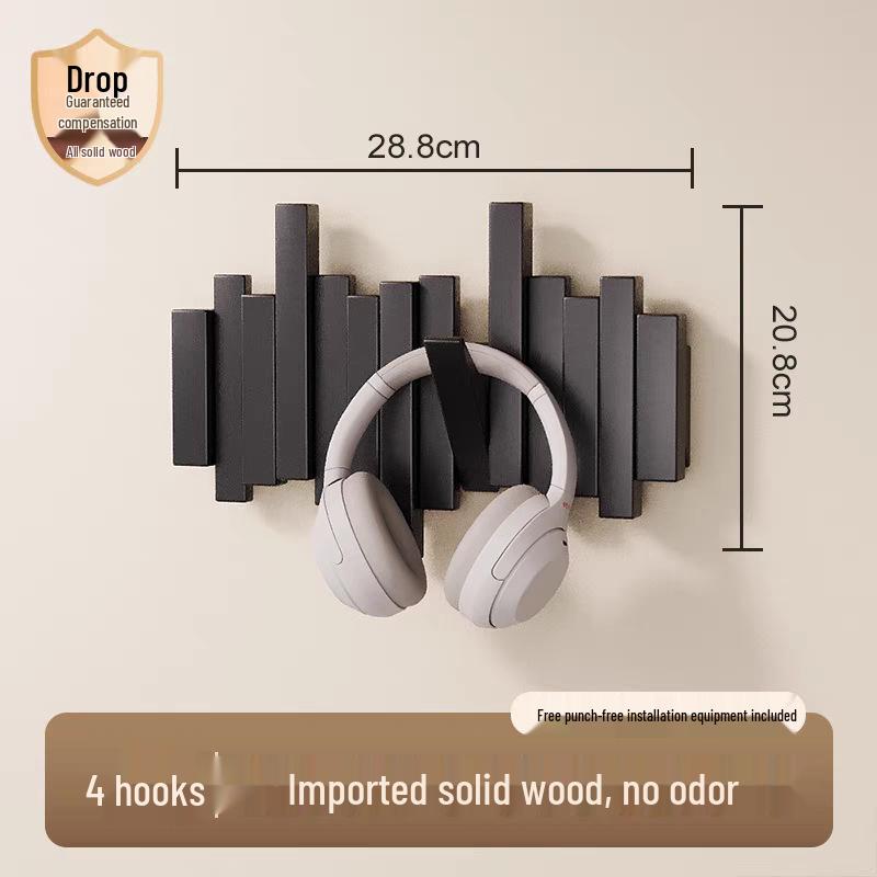 Solid Wood Coat Rack with Piano Key Hooks – Adhesive, No-Punch Design for Wall or Door