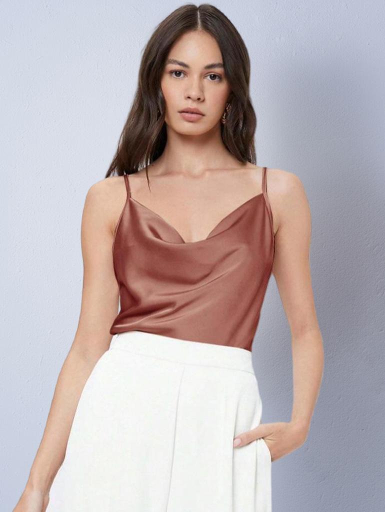 Women's Japanese Satin Vest Sling Spring Pile Pile Collar Sexy Bottom Swinging Collar Short Top