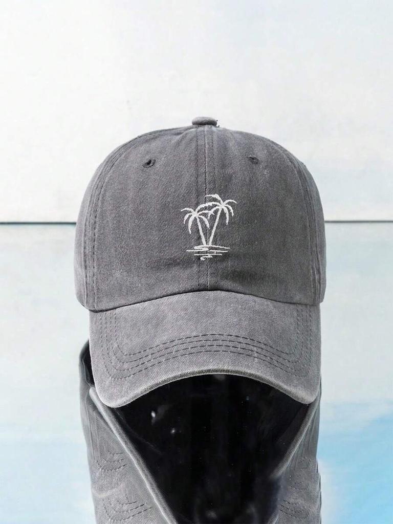 Embroidered Palm Tree Washed Cotton Baseball Cap For Adults Sun Protection Outdoor Leisure Hat