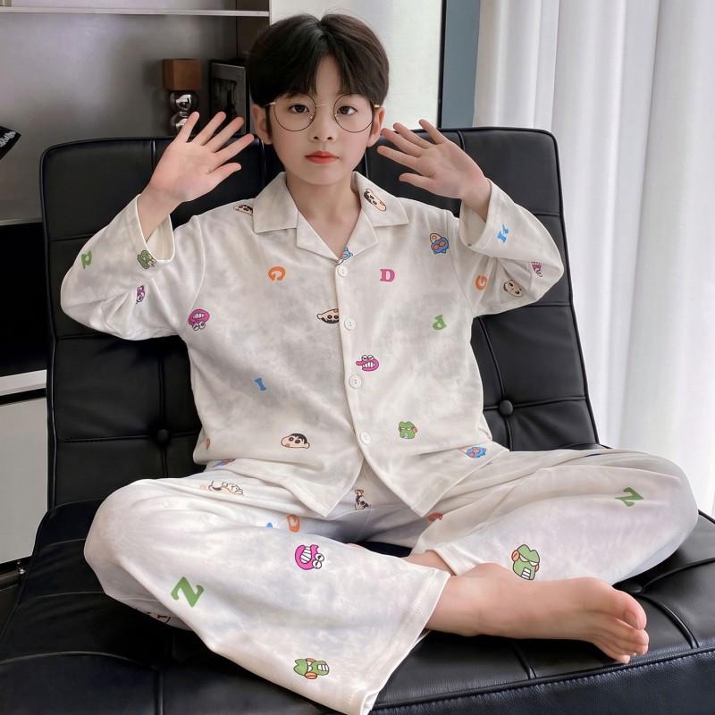 Boys Cotton Pajama Set Long Sleeve Cartoon Print Sleepwear Kids 8 Years Home Loungewear