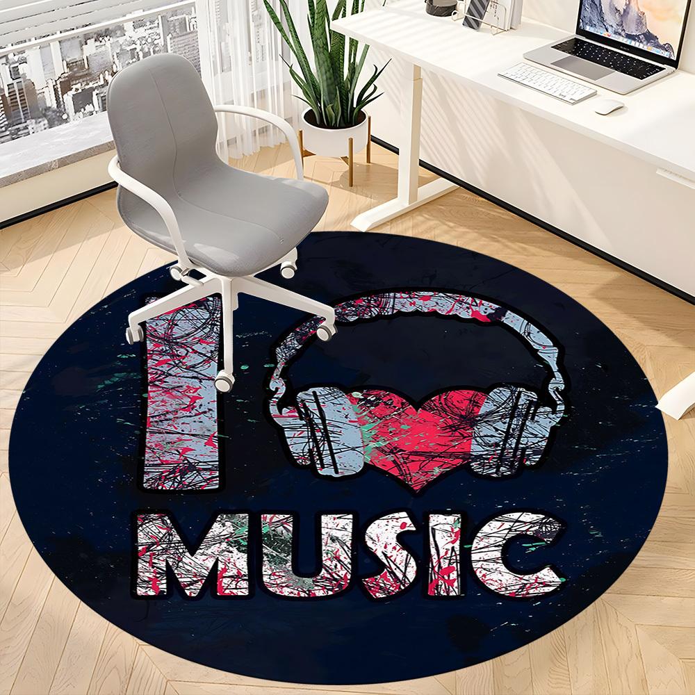 1pc Music Love Office Round Area Rug, Indoor Mat Suitable ForOffice, Under Office Chairs Bedroom Living Room Home Decor T162