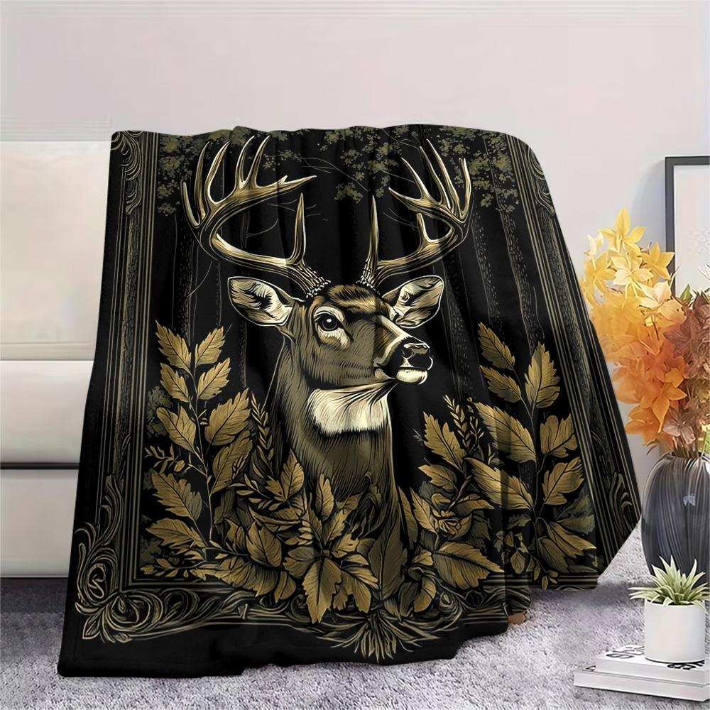 Deer Print Flannel Blanket, High Quality Comfortable for All Seasons, Home Decor, Warmth and Comfort, Perfect for Christmas Gifts