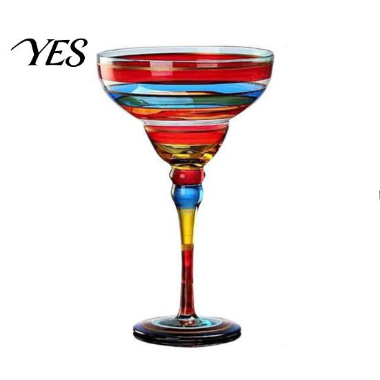 Party Drinkware Mexican Hand Painted Margarita Glass, Champagne Cocktail Glasses, Modern Retro Pattern Glass Bar Goblet for Kitchen Table Decoration D