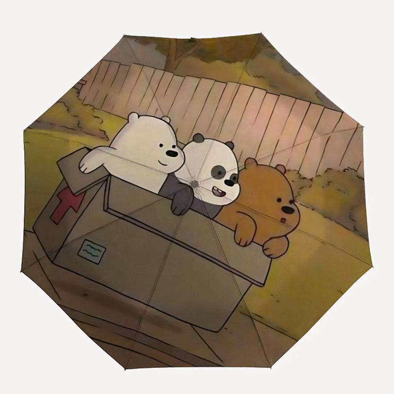 

1pc We Bare Bears Automatic Folding Umbrella - Compact 8-Rib Design,Festive Gift for Friends & Family, Compact Umbrella 22038