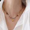 Retro Colored Natural Stone Beads Chain Necklace for Women Delicate Gold Color Elephant Pendant Necklace Wedding Jewelry Gifts