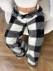 Winter New Women's Plaid Casual Pants with Elastic Waist and Fleece