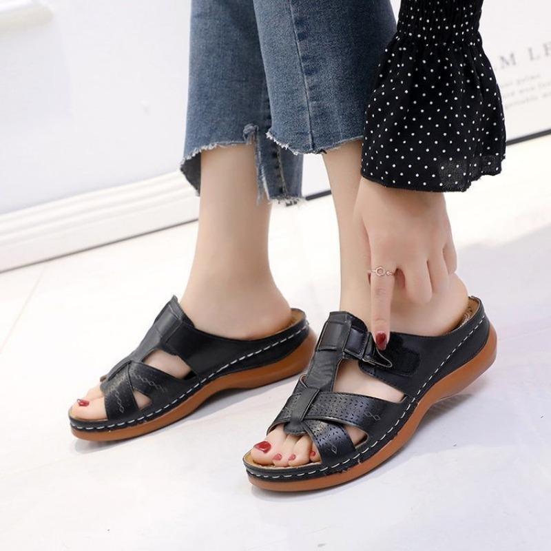 Outer Women's Shoes Sandals Fashionable European and American Retro Solid Color Platform Slippers Women's Sandals