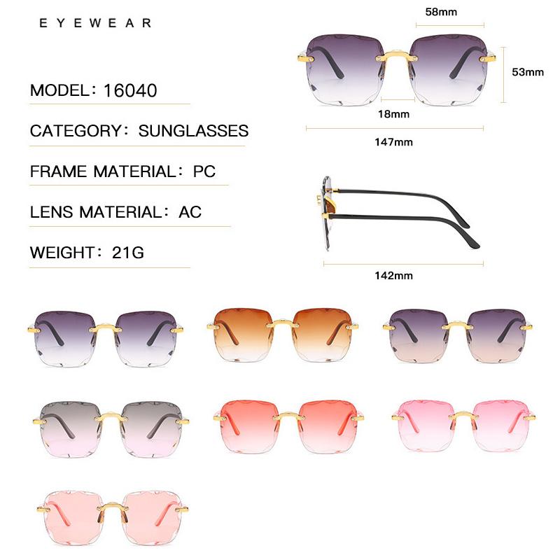 Rectangular Sun Glasses Glasses Female Designer Style Style Trendy Rimless Gradient Sun Eyeglasses Shades Cutting Lens Ladies Frameless Glasses