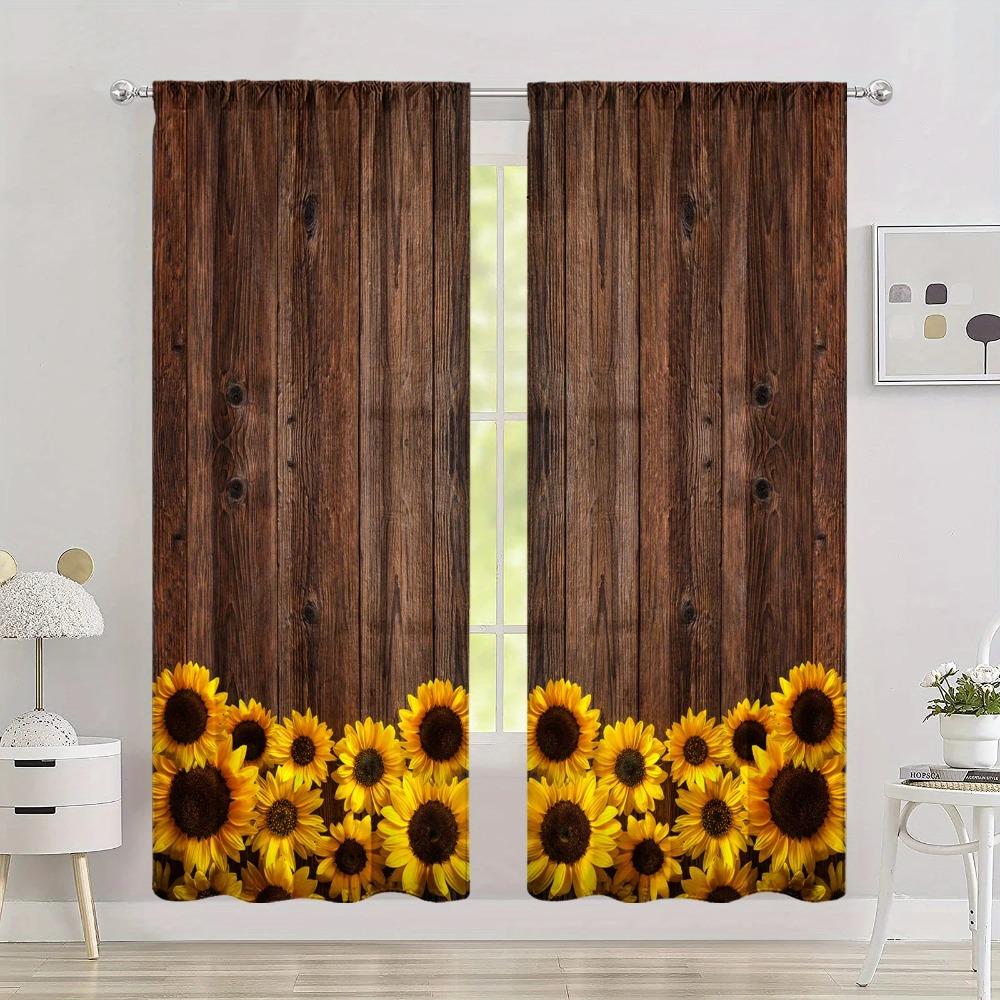 2pcs Sunflower Printed Curtain, Rod Pocket Window Treatment For Bedroom Office Kitchen Living Room Study Home Decor