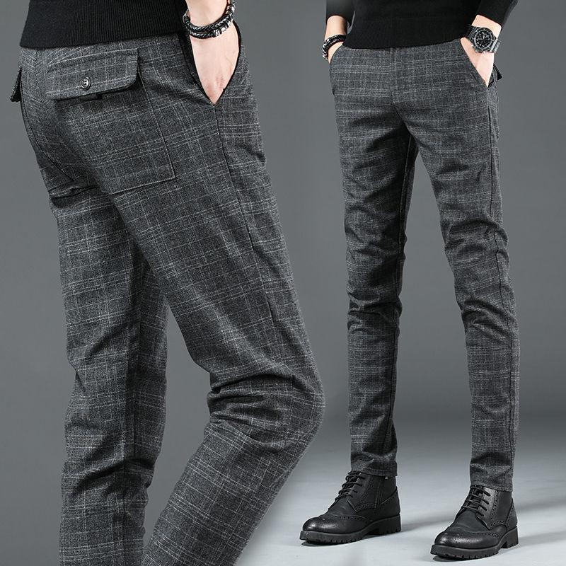 Herren Koreanische Mode Vintage Karomuster Business Casual Anzughose Herbst Formal Slim Gerade Hose