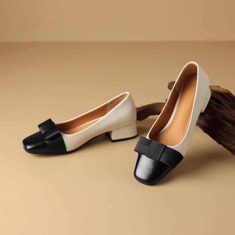 

Four seasons wear flat shoes women s leather shoes one pedal lazy shoes low heel casual color matching women s single shoes new square heel 39