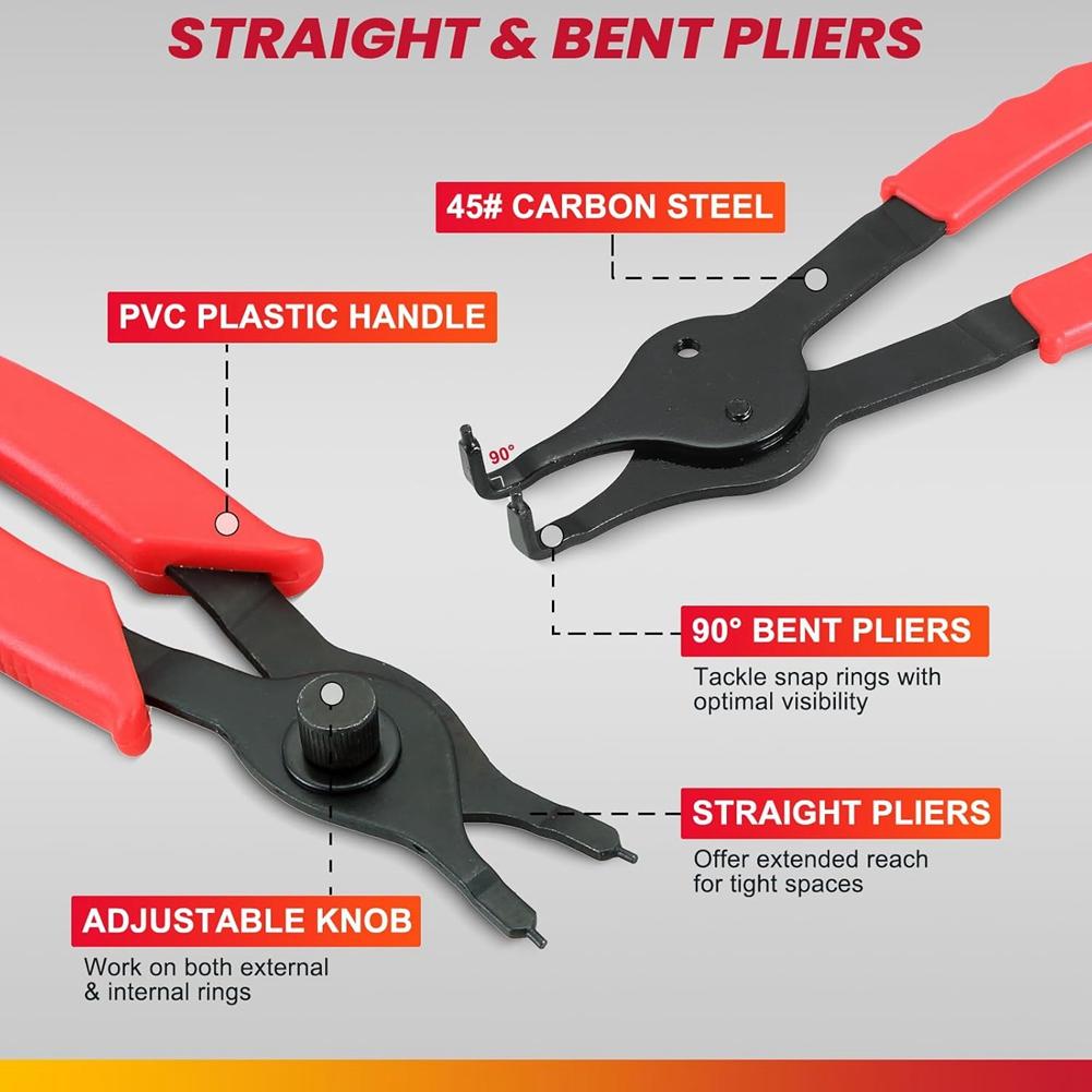 Snap Ring Plier Set 11PCS Straight & Bent Retaining Ring Pliers with Hook & Pick Heavy Duty Internal External Pliers