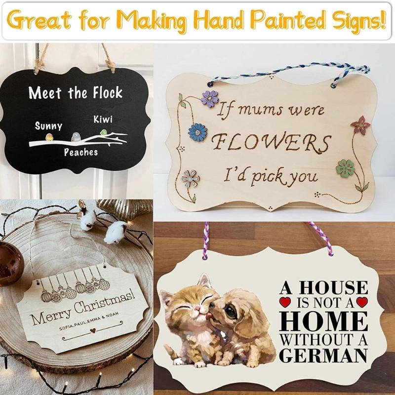 12Pieces Unfinished Wood Plaques with Rope Unfinished Hanging Wood Signs for Wood Burning DIY Painting Crafts 3 Designs