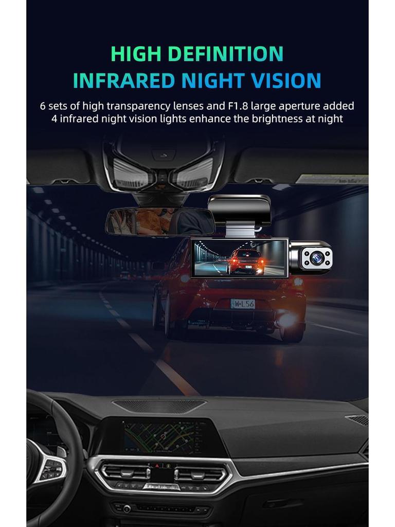 2K Dual-Lens HD Dash Cam with Interior Recording, Night Vision, and WiFi