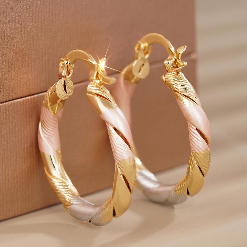 Three color twisted enamel earrings for women's jewelry