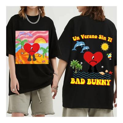 Bad Bunny UN VERANO SIN TI Graphics T Shirt Unisex Hip Hop T Shirts Music Album Double Sided Print Short Sleeve Tees Oversized