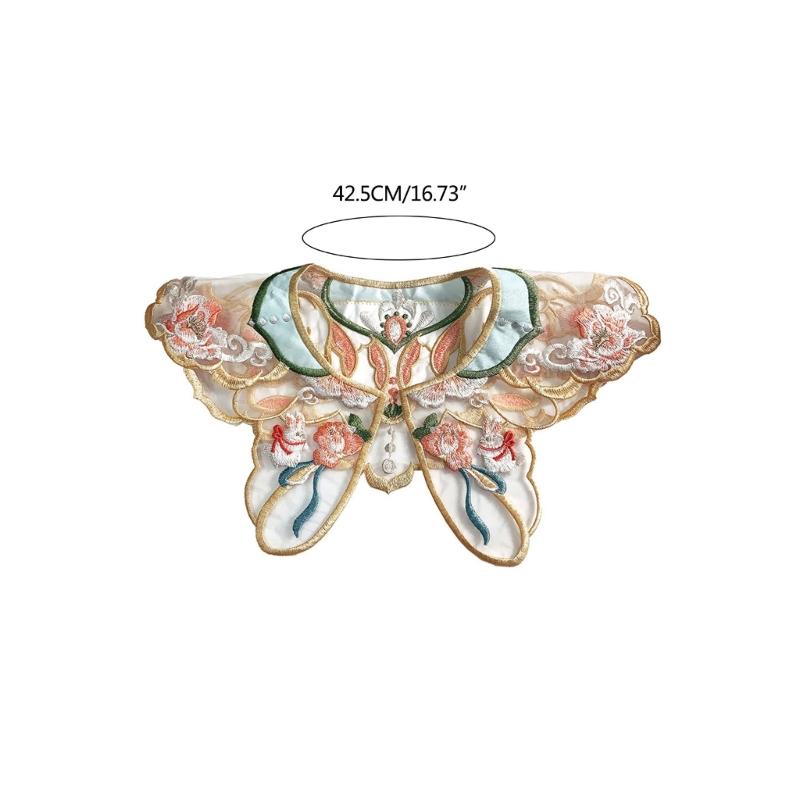 Girls False Collar Shawl Chinese Yunjian Collar with Streamer Cute Embroidery False Collar Traditional Hanfu Accessories