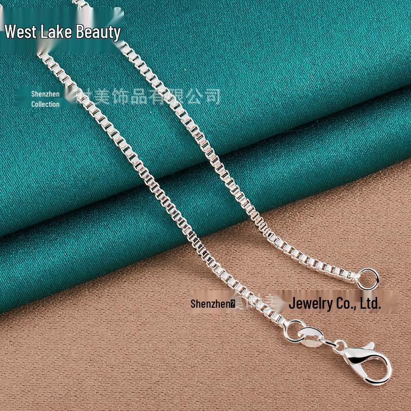 Women's 2mm Silver Box Chain Necklace - West Lake Beauty Collection