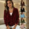 Women S Vintage Navy Collar Loose Long Sleeve Single Breasted Velvet Coat