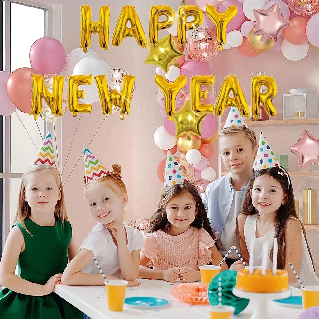 1 Set of 12 "Happy New Year" Aluminum Film Balloons - New Year Party Decoration Supplies with Letter Balloons, Great for Family New Year Parties