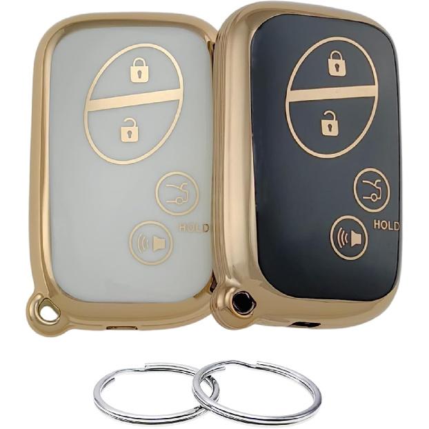TPU Key Fob Cover Compatible with 2005-2017 Lexus CT200h ES350 GS300 GS350 GS430 GS450h GS460 Is F IS250 IS350 LS460 LS600h LX570 RX350 (Black/White)