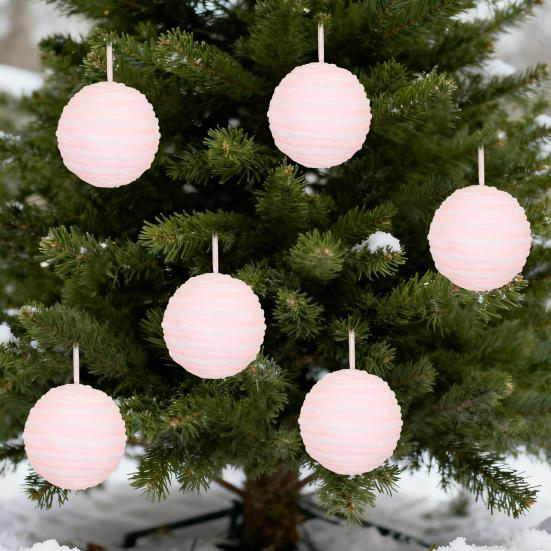 4Pcs Pink Christmas Balls Ornament Large Shatterproof Foam White Pink Stripe Hanging Ball Xmas Holiday Wedding Party Decoration