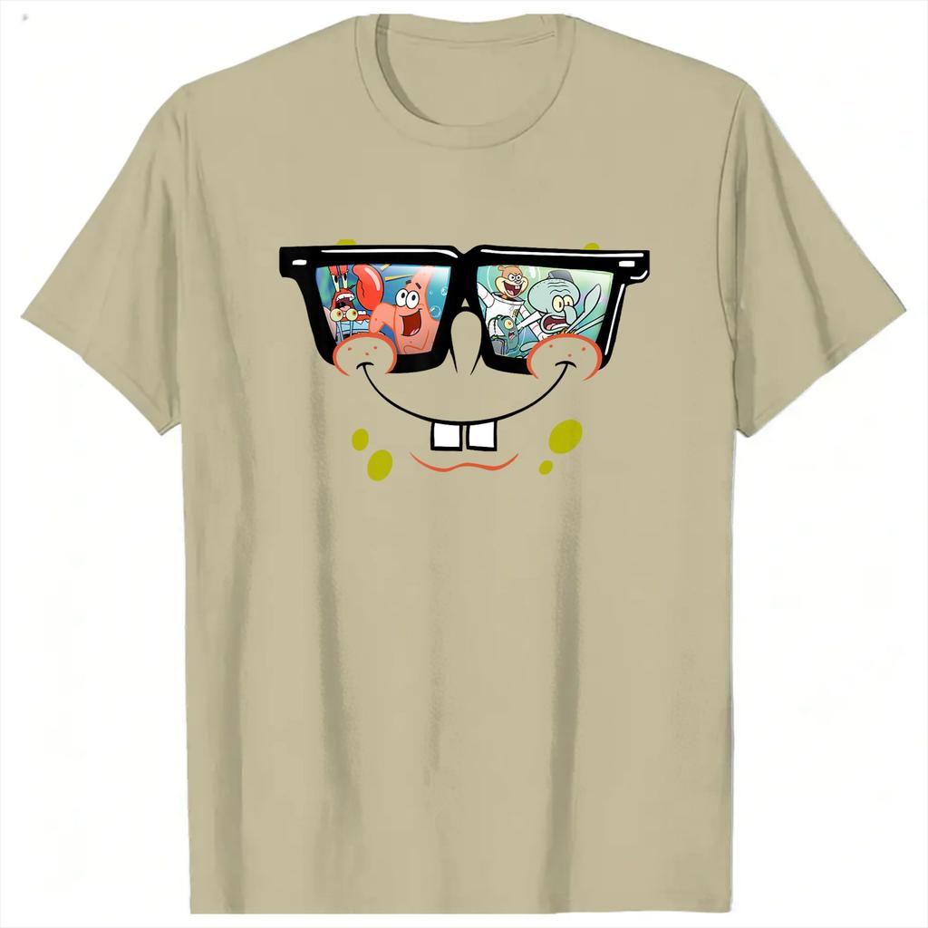 Unisex Spongebobs Sunglasses Reflection TShirts Cotton Top Tees Summer Y2K Funny ShortSleeve Fashion Tshirt Plus Size 5XL 6XL