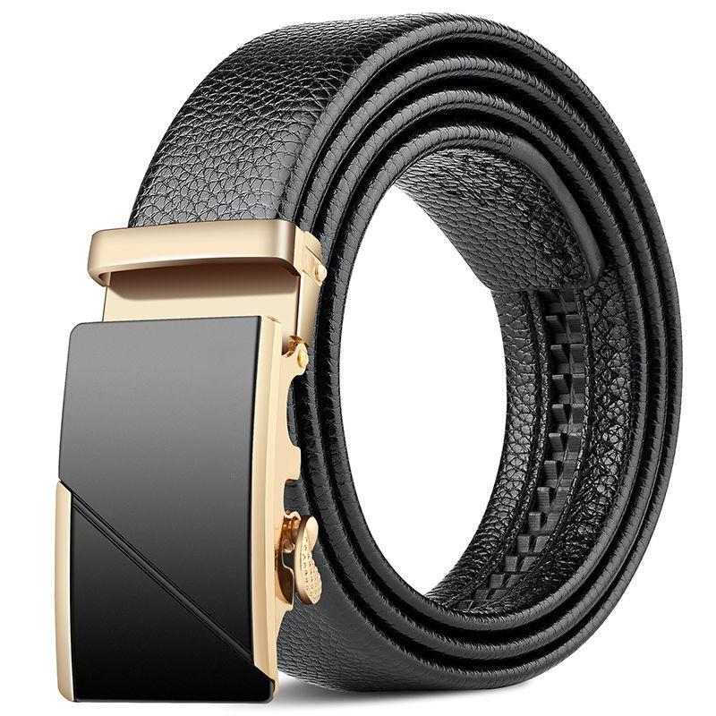 Men's Belt Genuine Leather Business Automatic Buckle Two-layer Cowhide Trendy Young Men's Trousers Belt