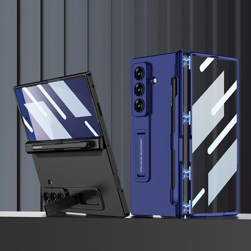 Fashion Hinge Protect Full Body Pen Slot Stand Case with Pen for Samsung Galaxy Z Fold7 With Screen Glass Film Matte Hard Cover