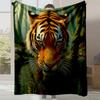 1pc Bengal Tiger Print Flannel Blanket - Luxurious Plush All-Season Bedspread with Realistic Tiger Face & Jungle Design, Soft Wa