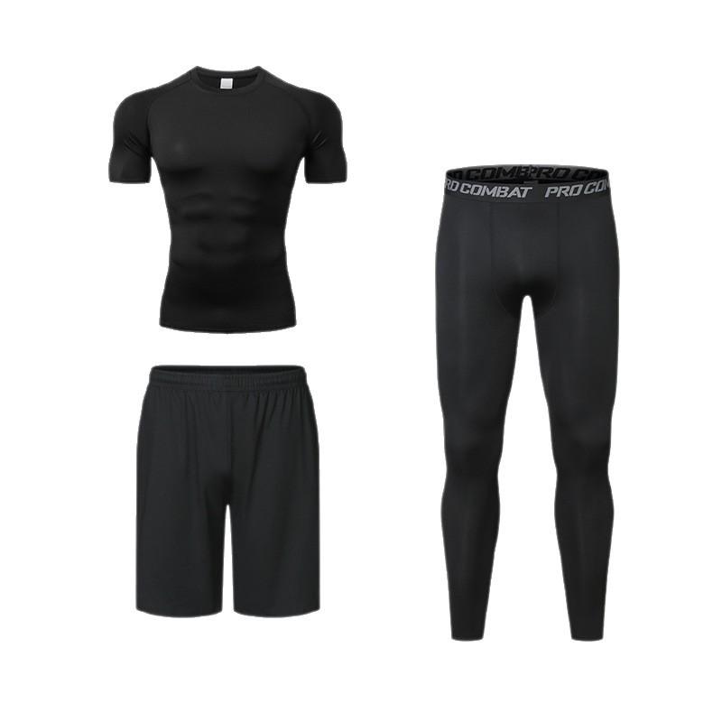 Men's Quick-Dry Sports Suit: Tight-Fitting Running & Basketball Three-Piece Set (Breathable Long Sleeve Top & Pants)