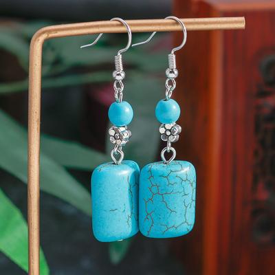 Zarte Wassertropfen Blauer Stein Ohrringe Boho Tirbal Metall Silber Farbe Blume Quadrat Türkise Ohrringe Schmuck Trendy