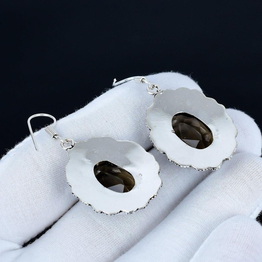 Smoky Topaz Gemstone Earrings, 925 Sterling Silver Earrings, Handmade Silver Earrings For Gift, Smoky Topaz Dangle Drop Earrings For Birthday Gift