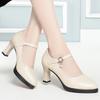 7cm Comfortable Shallow Soft Leather Shoes Women Pumps 2025 Thick Bottom Block High Heels Platform Shoes for Office Mom Dance