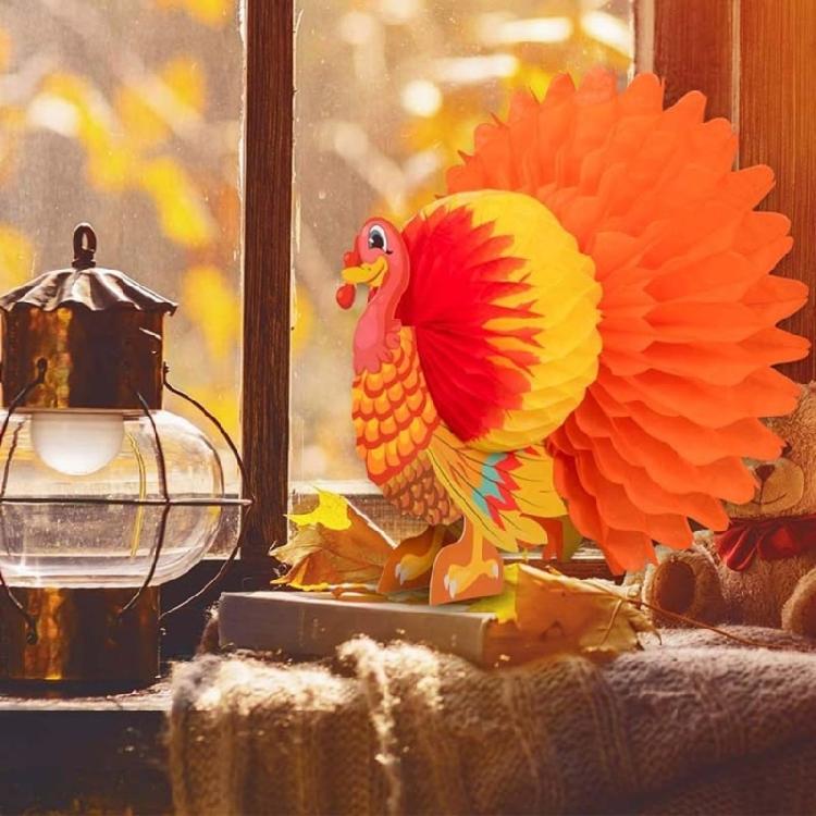 Pack Of 3 Fall Themed Turkey Honeycomb Decors Thanksgiving Dinner Table Centerpieces Autumns Harvests Party Paper Crafts