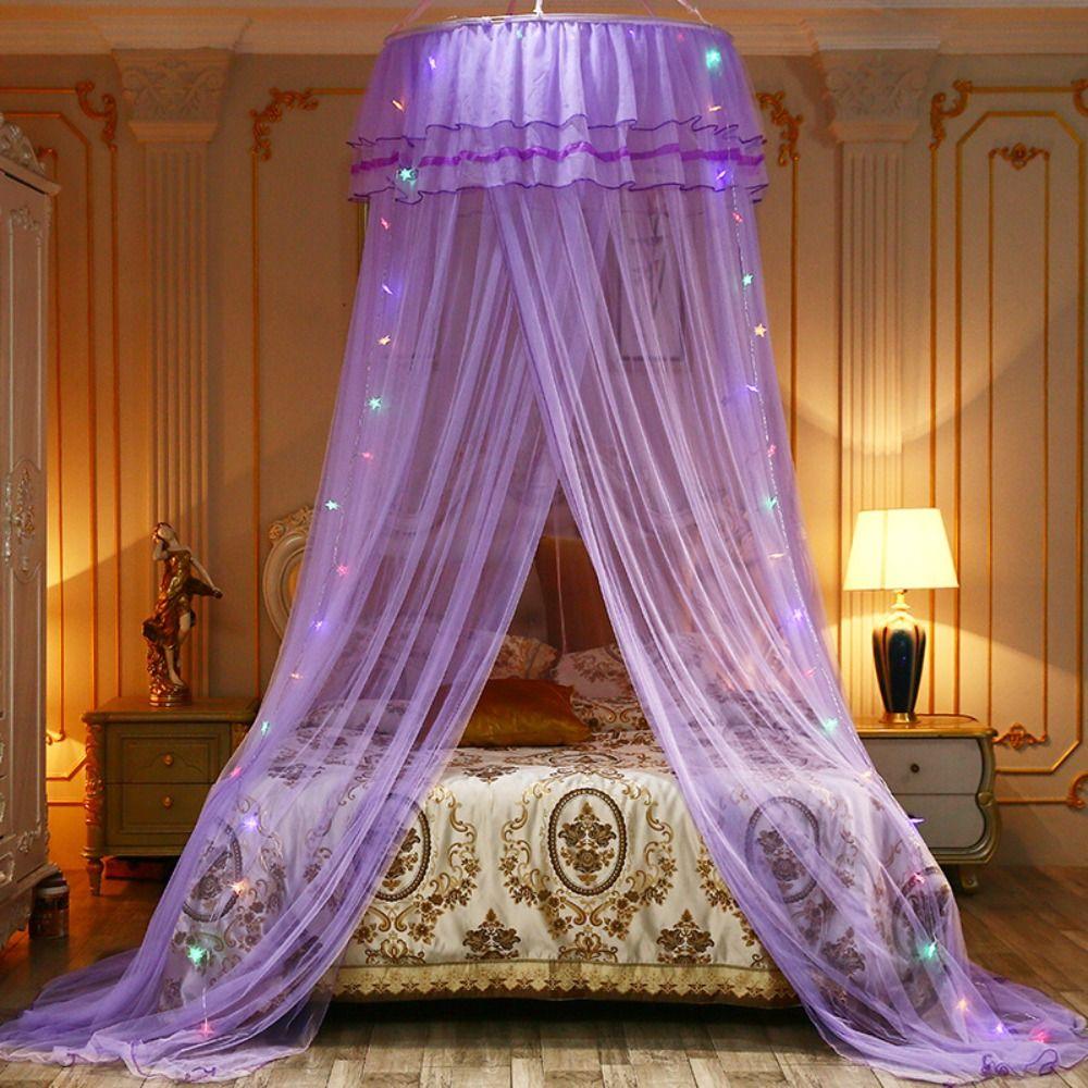 Acetate Fibre Mosquito Net Solid Color with LED light Princess Bed Canopy Canopy Curtains Easy Installation Dome Bed Netting