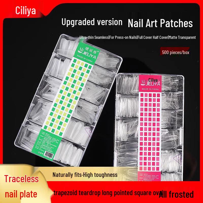 Jieliya Ultra-Thin Frosted Wear-On Nail Tips - Traceless, Carvable, and Grindable, Available in Full or Half Cover. Frosted Square (0-9)