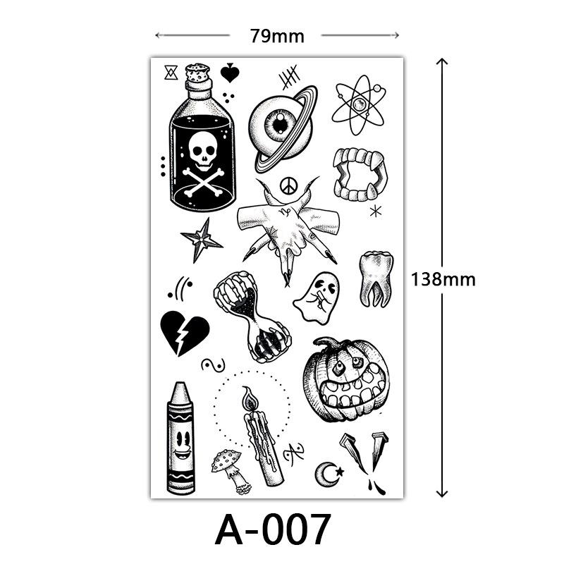 Halloween Tattoo Sticker, Skull Reaper Sickle, Black Bat Tombstone Pumpkin Tattoo