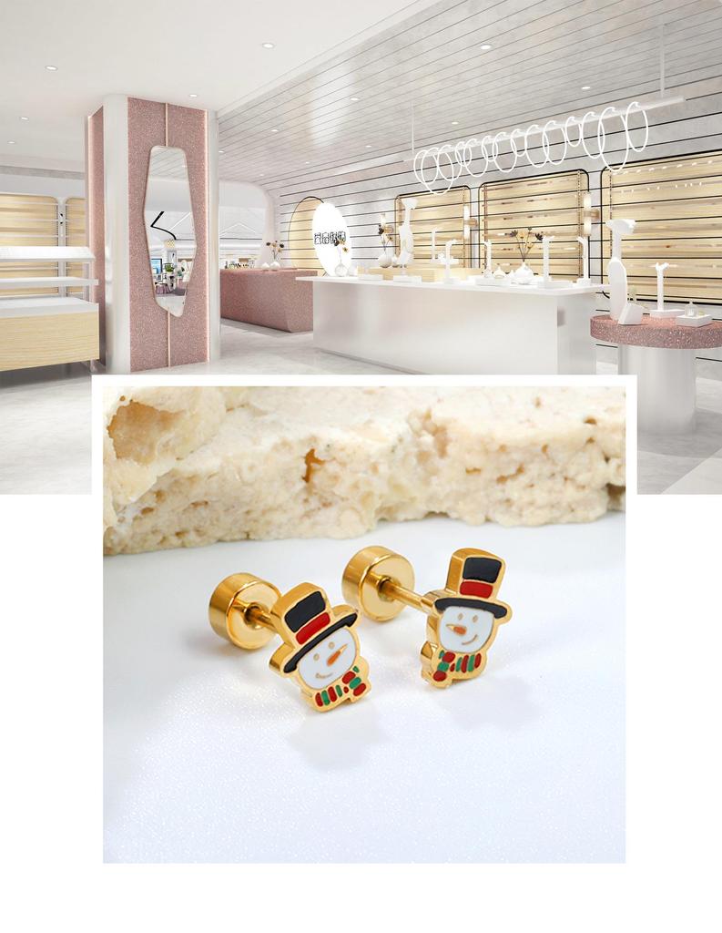 European & American Christmas Snowman Stud Earrings - Cute Pattern, Stainless Steel Screw-Back, Cross-Border Exclusive