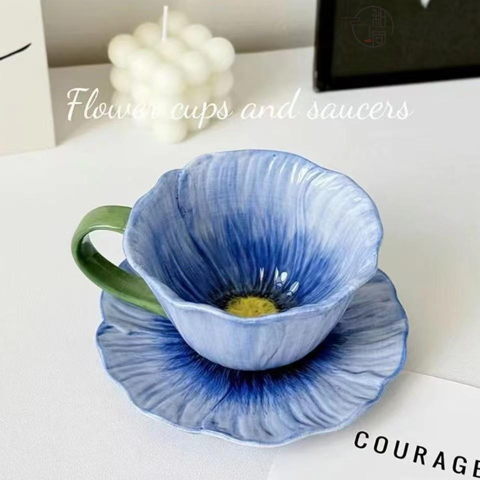 Papaver Rhoeas L Ceramic Cup Texture Bell Orchid Coffee Cup Set Ceramic Mark Cup Underglaze Color Disc Set