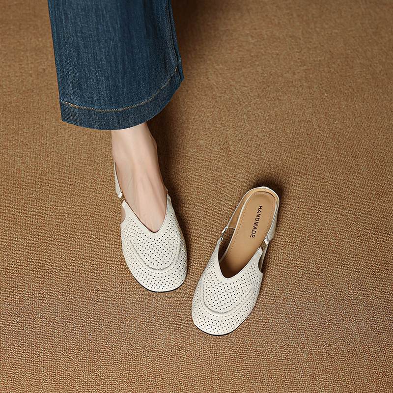 Krazing Pot SheepSkin Mules Round Toe Size 42 Low Heels Slip on Light Shoes Increased Hollow Style Pumps