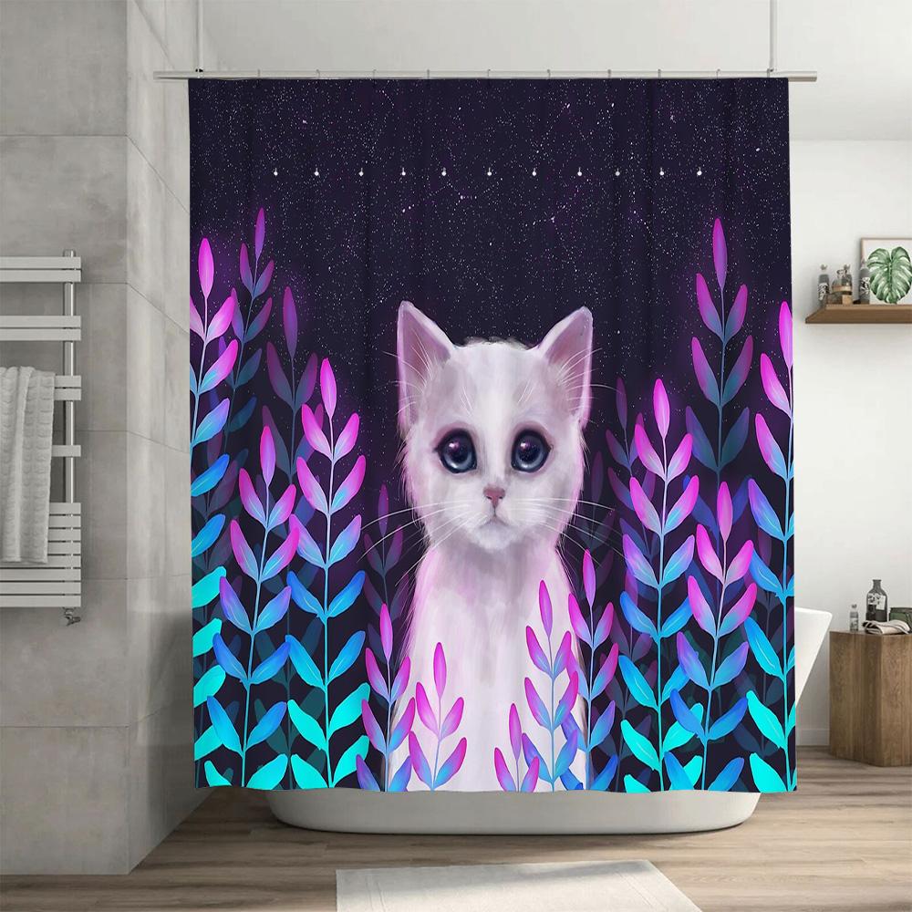 Cat Shower Curtain Cute Kitten Pet Animal Bathroom Decor Waterproof Liner Modern Farmhouse Home Decor Artistic Pattern Unique De