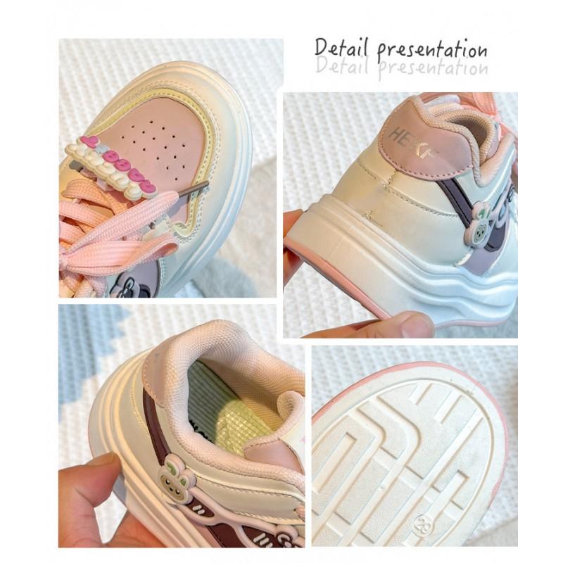 Girls Cartoon Print Soft Sole Casual Sneakers Kids Ages 4-6 Low Top Mesh Lining Breathable Synthetic Leather Shoes With