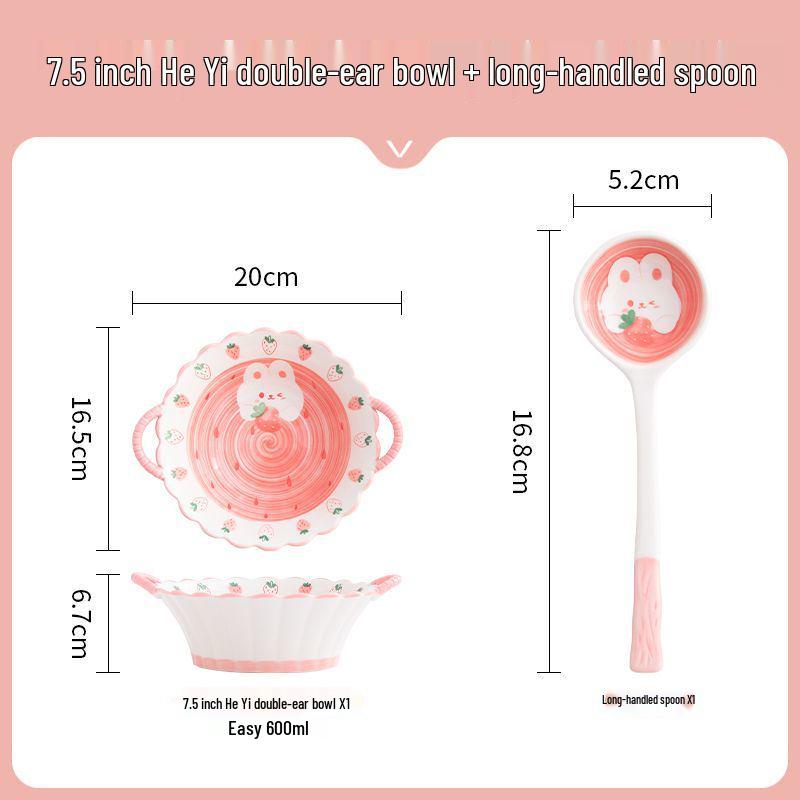 Cute Cartoon Ceramic Dinnerware Set: Bowls, Plates, and Chopsticks for Single Person